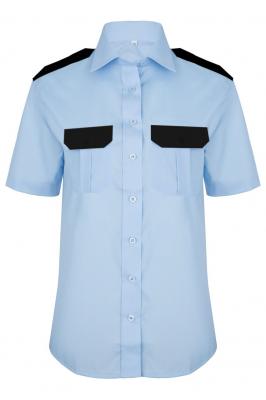 Koszula służbowa z krótkim rękawem, niebieska + czarne patki i pagony, damska